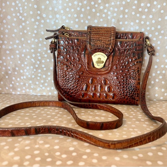 Brahmin Mojito Pecan brown Crocodile Embossed Crossbody Bag Gold hardware NWOT - Picture 7 of 7